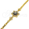 Oro Laminado Fancy Bracelet, Gold Filled Style Flower and Fish Design, with Black and White Cubic Zirconia, Polished, Golden Finish, 03.210.0105.08 (05 MM Thickness, 8 Inches Length)