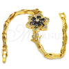 Oro Laminado Fancy Bracelet, Gold Filled Style Flower and Fish Design, with Black and White Cubic Zirconia, Polished, Golden Finish, 03.210.0105.08 (05 MM Thickness, 8 Inches Length)