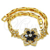 Oro Laminado Fancy Bracelet, Gold Filled Style Flower and Fish Design, with Black and White Cubic Zirconia, Polished, Golden Finish, 03.210.0105.08 (05 MM Thickness, 8 Inches Length)