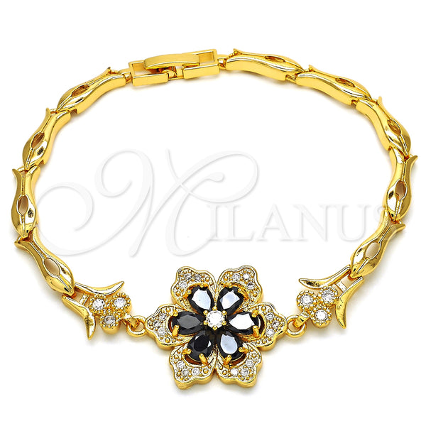 Gold Filled Bracelet — Fancy Bracelet Flower and Fish Design with Black — main product view — SKU 126866 | Oro Laminado brazalete — elegante Bracelet flor and Fish diseño with negro — SKU 126866