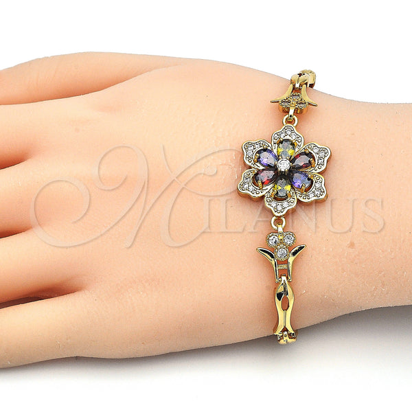 Gold Filled Bracelet — Fancy Bracelet Flower and Fish Design with Multicolor — alternate product view — SKU 126867 | Oro Laminado brazalete — elegante Bracelet flor and Fish diseño with Multicolor — SKU 126867