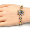 Oro Laminado Fancy Bracelet, Gold Filled Style Flower and Fish Design, with Multicolor Cubic Zirconia, Polished, Golden Finish, 03.210.0105.1.08 (05 MM Thickness, 8 Inches Length)