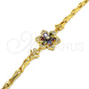 Oro Laminado Fancy Bracelet, Gold Filled Style Flower and Fish Design, with Multicolor Cubic Zirconia, Polished, Golden Finish, 03.210.0105.1.08 (05 MM Thickness, 8 Inches Length)