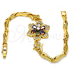 Oro Laminado Fancy Bracelet, Gold Filled Style Flower and Fish Design, with Multicolor Cubic Zirconia, Polished, Golden Finish, 03.210.0105.1.08 (05 MM Thickness, 8 Inches Length)