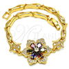 Oro Laminado Fancy Bracelet, Gold Filled Style Flower and Fish Design, with Multicolor Cubic Zirconia, Polished, Golden Finish, 03.210.0105.1.08 (05 MM Thickness, 8 Inches Length)