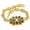 Oro Laminado Fancy Bracelet, Gold Filled Style Teardrop Design, with Black and White Cubic Zirconia, Polished, Golden Finish, 03.210.0106.07 (08 MM Thickness, 7 Inches Length)