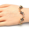 Oro Laminado Fancy Bracelet, Gold Filled Style Flower Design, with Black and White Cubic Zirconia, Polished, Golden Finish, 03.210.0107.07 (10 MM Thickness, 7 Inches Length)