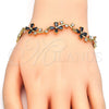 Oro Laminado Fancy Bracelet, Gold Filled Style Flower Design, with Black and White Cubic Zirconia, Polished, Golden Finish, 03.210.0107.07 (10 MM Thickness, 7 Inches Length)
