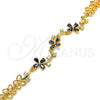 Oro Laminado Fancy Bracelet, Gold Filled Style Flower Design, with Black and White Cubic Zirconia, Polished, Golden Finish, 03.210.0107.07 (10 MM Thickness, 7 Inches Length)