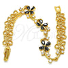 Oro Laminado Fancy Bracelet, Gold Filled Style Flower Design, with Black and White Cubic Zirconia, Polished, Golden Finish, 03.210.0107.07 (10 MM Thickness, 7 Inches Length)