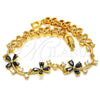 Oro Laminado Fancy Bracelet, Gold Filled Style Flower Design, with Black and White Cubic Zirconia, Polished, Golden Finish, 03.210.0107.07 (10 MM Thickness, 7 Inches Length)