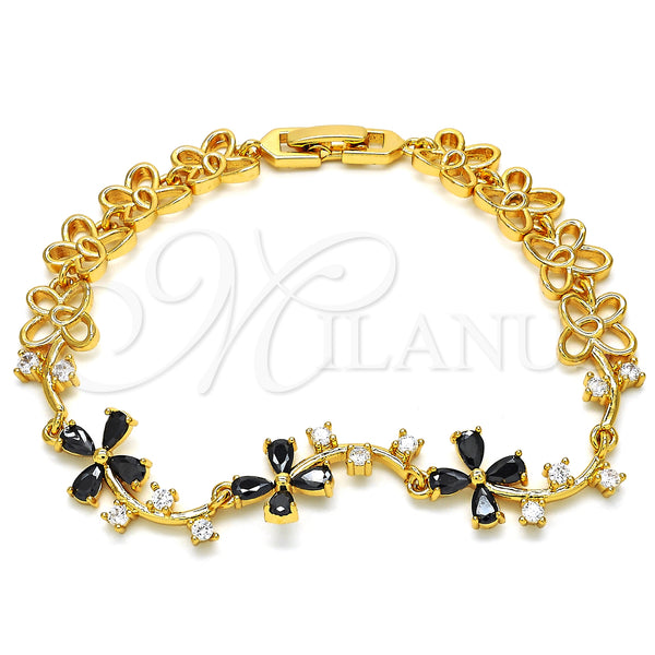 Gold Filled Bracelet — Fancy Bracelet Flower Design with Black and White — main product view — SKU 126869 | Oro Laminado brazalete — elegante Bracelet flor diseño with negro and blanco — SKU 126869