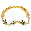 Oro Laminado Fancy Bracelet, Gold Filled Style Flower Design, with Black and White Cubic Zirconia, Polished, Golden Finish, 03.210.0107.07 (10 MM Thickness, 7 Inches Length)