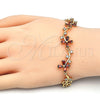 Oro Laminado Fancy Bracelet, Gold Filled Style Flower Design, with Garnet and White Cubic Zirconia, Polished, Golden Finish, 03.210.0107.1.07 (10 MM Thickness, 7 Inches Length)