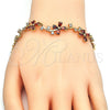 Oro Laminado Fancy Bracelet, Gold Filled Style Flower Design, with Garnet and White Cubic Zirconia, Polished, Golden Finish, 03.210.0107.1.07 (10 MM Thickness, 7 Inches Length)