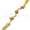 Oro Laminado Fancy Bracelet, Gold Filled Style Flower Design, with Garnet and White Cubic Zirconia, Polished, Golden Finish, 03.210.0107.1.07 (10 MM Thickness, 7 Inches Length)