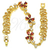 Oro Laminado Fancy Bracelet, Gold Filled Style Flower Design, with Garnet and White Cubic Zirconia, Polished, Golden Finish, 03.210.0107.1.07 (10 MM Thickness, 7 Inches Length)