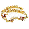 Oro Laminado Fancy Bracelet, Gold Filled Style Flower Design, with Garnet and White Cubic Zirconia, Polished, Golden Finish, 03.210.0107.1.07 (10 MM Thickness, 7 Inches Length)