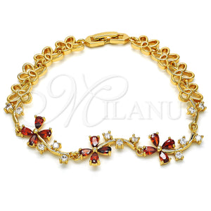 Gold Filled Bracelet — Fancy Bracelet Flower Design with Garnet and White — main product view — SKU 126870 | Oro Laminado brazalete — elegante Bracelet flor diseño with Garnet and blanco — SKU 126870