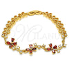 Oro Laminado Fancy Bracelet, Gold Filled Style Flower Design, with Garnet and White Cubic Zirconia, Polished, Golden Finish, 03.210.0107.1.07 (10 MM Thickness, 7 Inches Length)