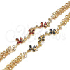 Oro Laminado Fancy Bracelet, Gold Filled Style Flower Design, with Garnet and White Cubic Zirconia, Polished, Golden Finish, 03.210.0107.1.07 (10 MM Thickness, 7 Inches Length)