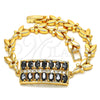 Oro Laminado Fancy Bracelet, Gold Filled Style with Black and White Cubic Zirconia, Polished, Golden Finish, 03.210.0108.07 (07 MM Thickness, 7 Inches Length)