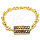 Oro Laminado Fancy Bracelet, Gold Filled Style with Black and White Cubic Zirconia, Polished, Golden Finish, 03.210.0108.07 (07 MM Thickness, 7 Inches Length)
