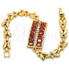 Oro Laminado Fancy Bracelet, Gold Filled Style with Garnet and White Cubic Zirconia, Polished, Golden Finish, 03.210.0108.1.07 (07 MM Thickness, 7 Inches Length)