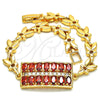 Oro Laminado Fancy Bracelet, Gold Filled Style with Garnet and White Cubic Zirconia, Polished, Golden Finish, 03.210.0108.1.07 (07 MM Thickness, 7 Inches Length)