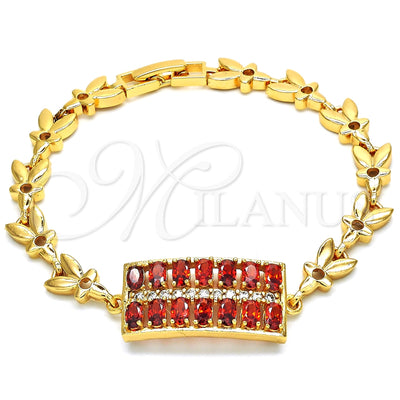 Oro Laminado Fancy Bracelet, Gold Filled Style with Garnet and White Cubic Zirconia, Polished, Golden Finish for wholesale, main product view