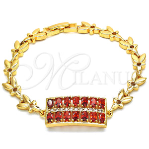 Gold Filled Bracelet — Fancy Bracelet with Garnet and White Cubic Zirconia — main product view — SKU 126872 | Oro Laminado brazalete — elegante Bracelet with Garnet and blanco Cubic Zirconia — SKU 126872