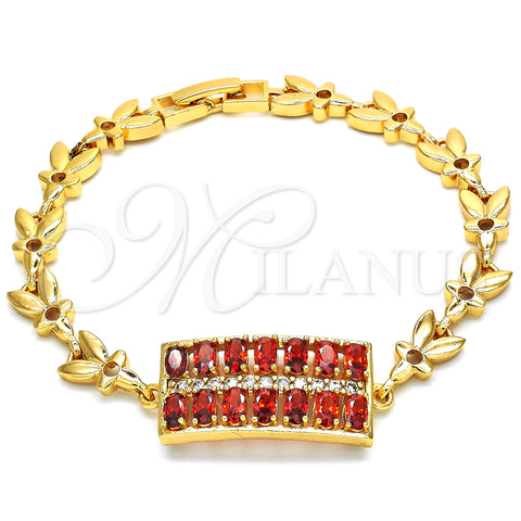 Oro Laminado Fancy Bracelet, Gold Filled Style with Garnet and White Cubic Zirconia, Polished, Golden Finish, 03.210.0108.1.07 (07 MM Thickness, 7 Inches Length)