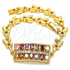 Oro Laminado Fancy Bracelet, Gold Filled Style with Multicolor Cubic Zirconia, Polished, Golden Finish, 03.210.0108.2.07 (07 MM Thickness, 7 Inches Length)