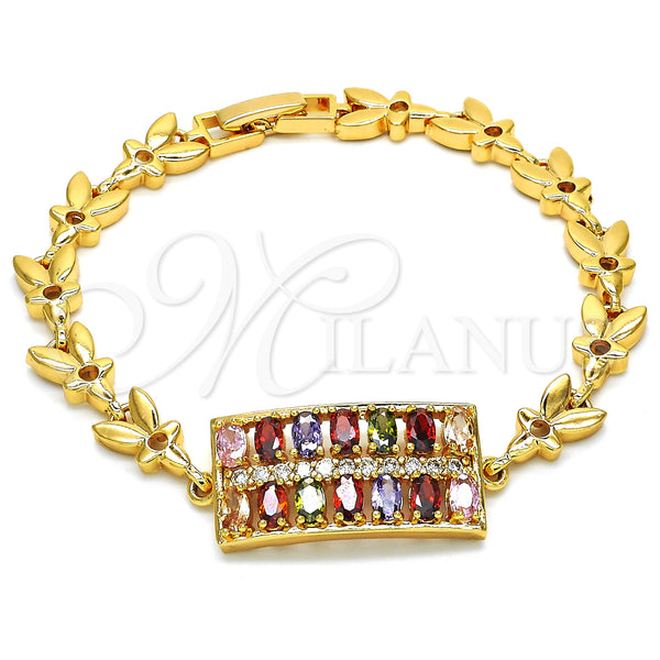 Gold Filled Bracelet — Fancy Bracelet with Multicolor Cubic Zirconia Polished 03. — main product view — SKU 126873 | Oro Laminado brazalete — elegante Bracelet with Multicolor Cubic Zirconia pulido 03. — SKU 126873