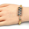 Oro Laminado Fancy Bracelet, Gold Filled Style Greek Key and Teardrop Design, with Black and White Cubic Zirconia, Polished, Golden Finish, 03.210.0109.07 (07 MM Thickness, 7 Inches Length)