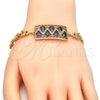 Oro Laminado Fancy Bracelet, Gold Filled Style Greek Key and Teardrop Design, with Black and White Cubic Zirconia, Polished, Golden Finish, 03.210.0109.07 (07 MM Thickness, 7 Inches Length)