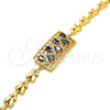 Oro Laminado Fancy Bracelet, Gold Filled Style Greek Key and Teardrop Design, with Black and White Cubic Zirconia, Polished, Golden Finish, 03.210.0109.07 (07 MM Thickness, 7 Inches Length)