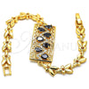 Oro Laminado Fancy Bracelet, Gold Filled Style Greek Key and Teardrop Design, with Black and White Cubic Zirconia, Polished, Golden Finish, 03.210.0109.07 (07 MM Thickness, 7 Inches Length)