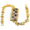 Oro Laminado Fancy Bracelet, Gold Filled Style Greek Key and Teardrop Design, with Black and White Cubic Zirconia, Polished, Golden Finish, 03.210.0109.07 (07 MM Thickness, 7 Inches Length)