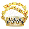 Oro Laminado Fancy Bracelet, Gold Filled Style Greek Key and Teardrop Design, with Black and White Cubic Zirconia, Polished, Golden Finish, 03.210.0109.07 (07 MM Thickness, 7 Inches Length)