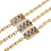 Oro Laminado Fancy Bracelet, Gold Filled Style Greek Key and Teardrop Design, with Black and White Cubic Zirconia, Polished, Golden Finish, 03.210.0109.07 (07 MM Thickness, 7 Inches Length)