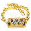 Oro Laminado Fancy Bracelet, Gold Filled Style Greek Key and Teardrop Design, with Garnet and White Cubic Zirconia, Polished, Golden Finish, 03.210.0109.1.07 (07 MM Thickness, 7 Inches Length)