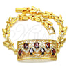 Oro Laminado Fancy Bracelet, Gold Filled Style Greek Key and Teardrop Design, with Garnet and White Cubic Zirconia, Polished, Golden Finish, 03.210.0109.1.07 (07 MM Thickness, 7 Inches Length)