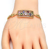 Oro Laminado Fancy Bracelet, Gold Filled Style Greek Key and Teardrop Design, with Multicolor Cubic Zirconia, Polished, Golden Finish, 03.210.0109.2.07 (07 MM Thickness, 7 Inches Length)