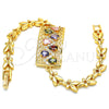 Oro Laminado Fancy Bracelet, Gold Filled Style Greek Key and Teardrop Design, with Multicolor Cubic Zirconia, Polished, Golden Finish, 03.210.0109.2.07 (07 MM Thickness, 7 Inches Length)