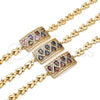 Oro Laminado Fancy Bracelet, Gold Filled Style Greek Key and Teardrop Design, with Multicolor Cubic Zirconia, Polished, Golden Finish, 03.210.0109.2.07 (07 MM Thickness, 7 Inches Length)