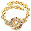 Oro Laminado Fancy Bracelet, Gold Filled Style with Multicolor Cubic Zirconia, Polished, Golden Finish, 03.210.0110.07 (08 MM Thickness, 7 Inches Length)