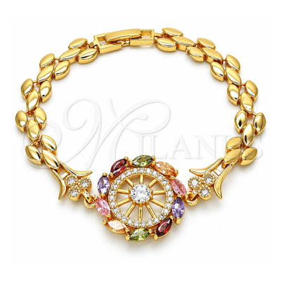 Oro Laminado Fancy Bracelet, Gold Filled Style with Multicolor Cubic Zirconia, Polished, Golden Finish, 03.210.0110.07 (08 MM Thickness, 7 Inches Length)