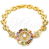 Oro Laminado Fancy Bracelet, Gold Filled Style with Multicolor Cubic Zirconia, Polished, Golden Finish, 03.210.0110.07 (08 MM Thickness, 7 Inches Length)
