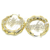 Oro Laminado Large Hoop, Gold Filled Style Nameplate and Bamboo Design, Polished, Golden Finish, 02.63.2678.60